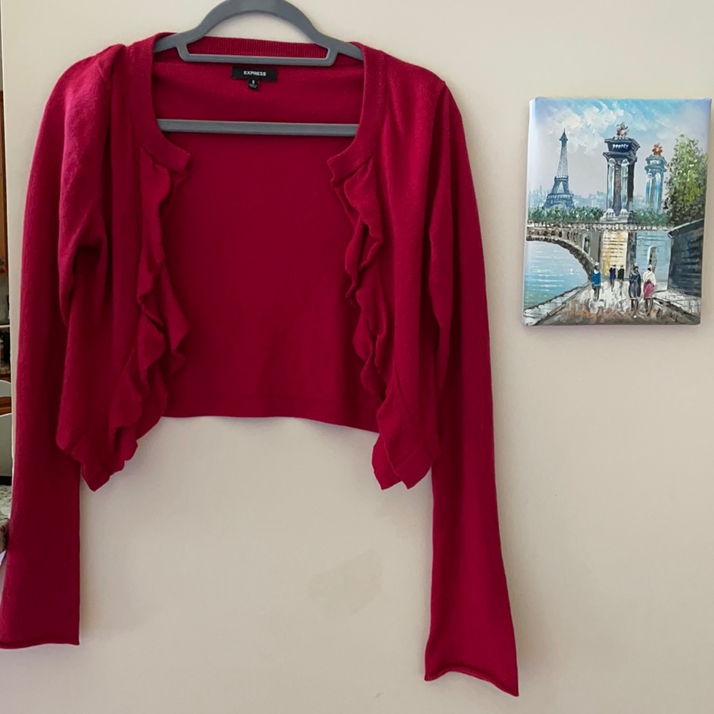 Express Light Weight Cropped Red Cardigan